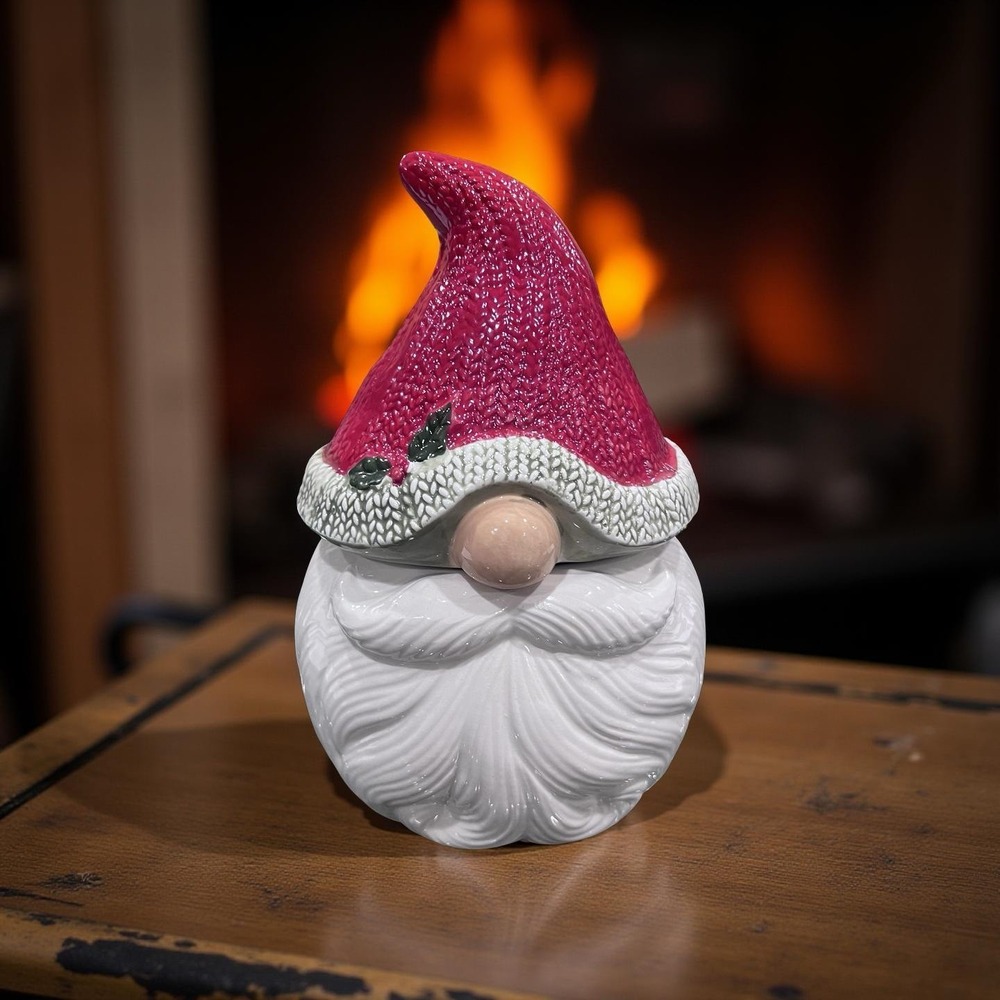 VTG Christmas Gnome Cookie Jar Canister Ceramic Container